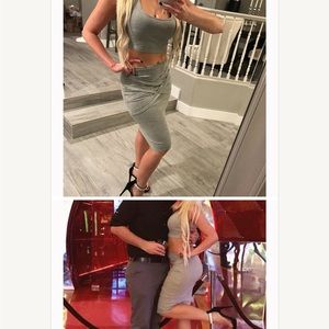 Womens SEXY Crop Top Midi Skirt Outfit. Two Piece Bodycon Bandage Dress. M